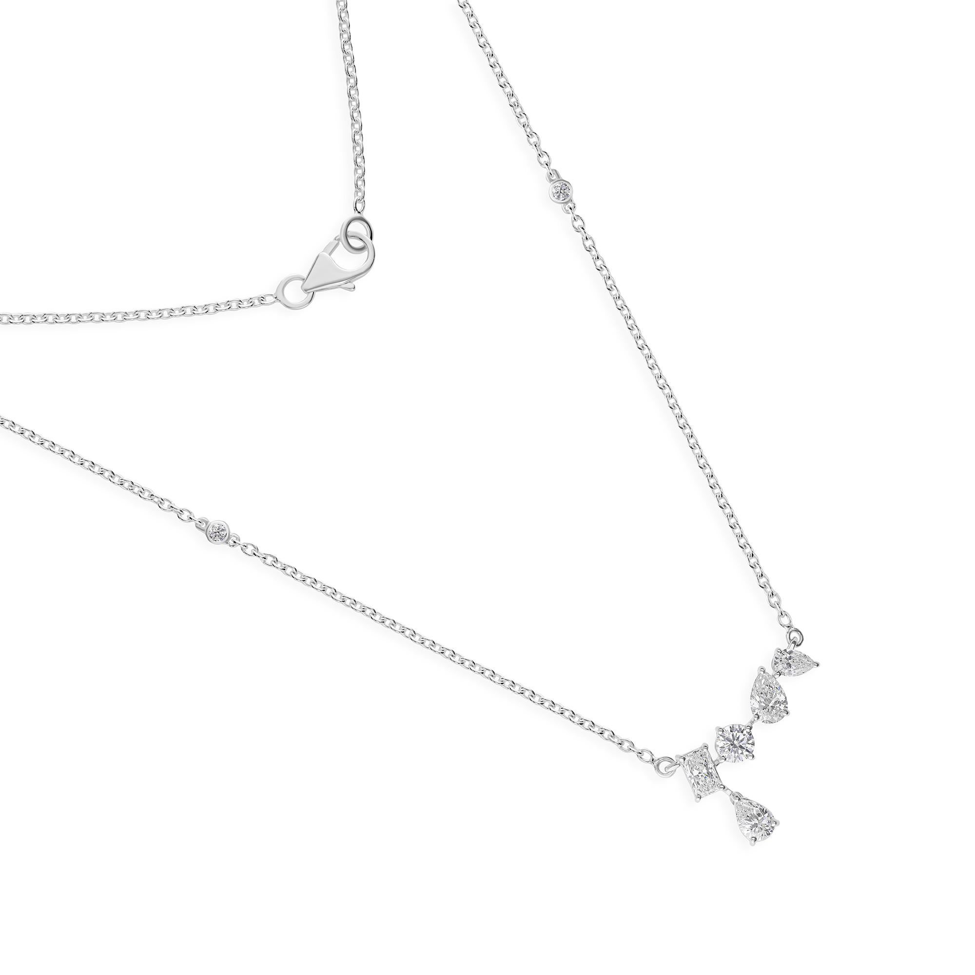 Donna Tutte le tariffe pagate Collana a catena con barrette di diamanti a forma multipla in oro bianco 14 carati in vendita