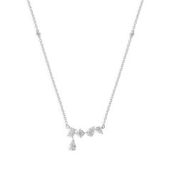All Tariffs Paid Multi Shape Diamond Bar Drop Chain Necklace 14 Karat White Gold