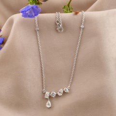 18K White Gold 1.53ct Natural Diamond Mixed Shape Scatter Drop Necklace 16" Inch