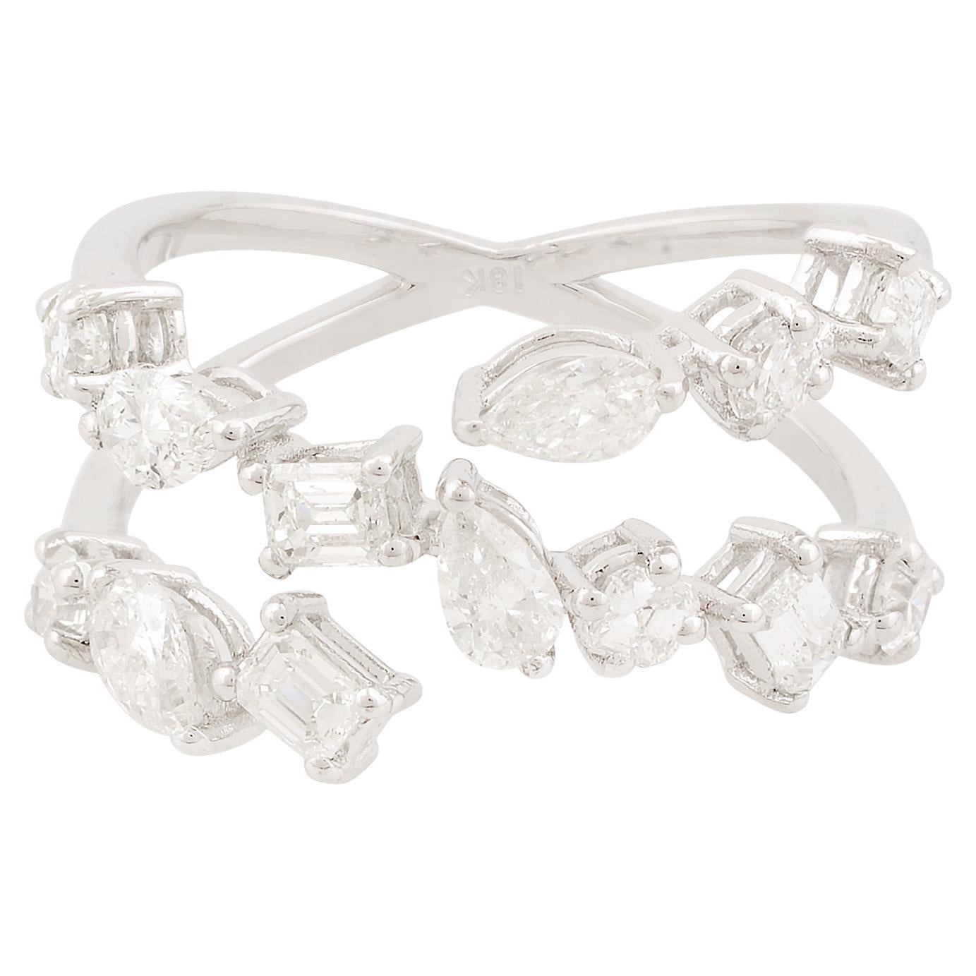 En vente :  All Tariffs Paid Nature 1.32 Carat SI/H Diamond Crisscross Cuff Ring 14K Gold