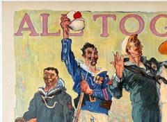 ALL TOGETHER! ENLIST IN THE NAVY Original Vintage Antique WWI World War Poster