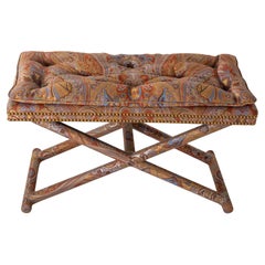 All Upholstered X Form Base Paisley Bench, Billy Baldwin Style