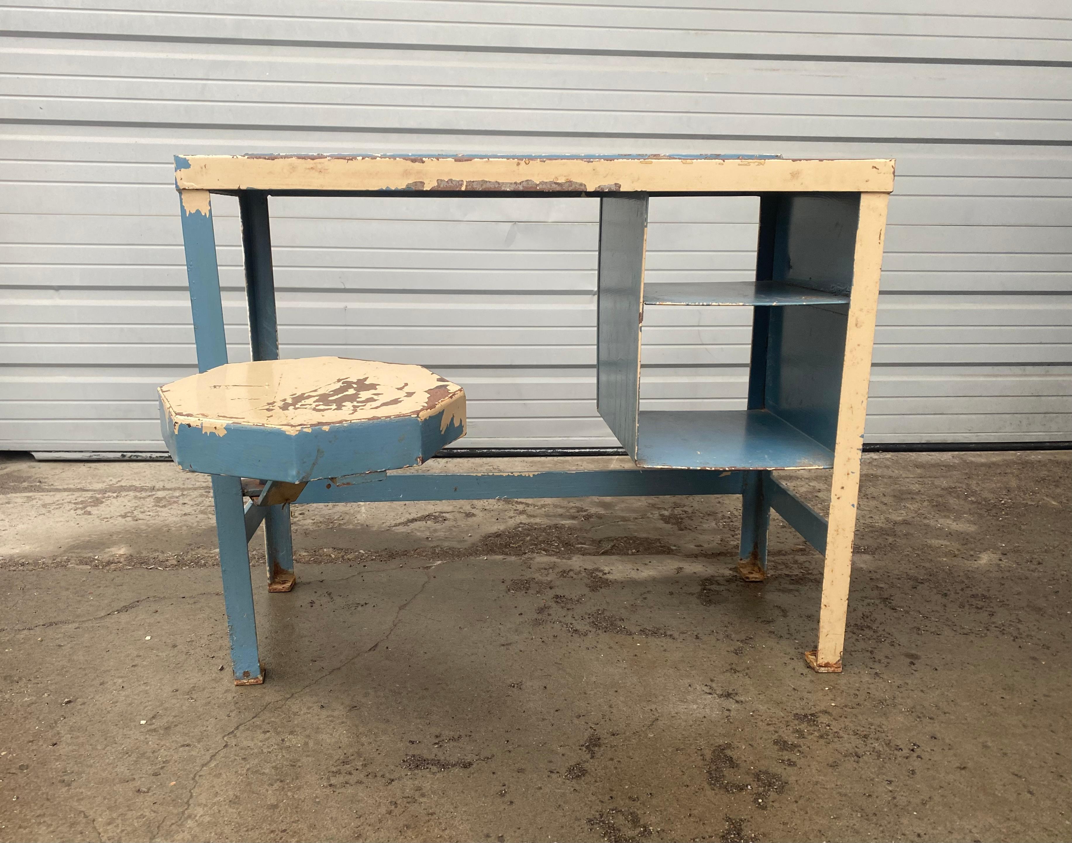 Mid-20th Century All-Welded Joint Steel American Vintage Industrial Prison Cell Desk, circa 1950