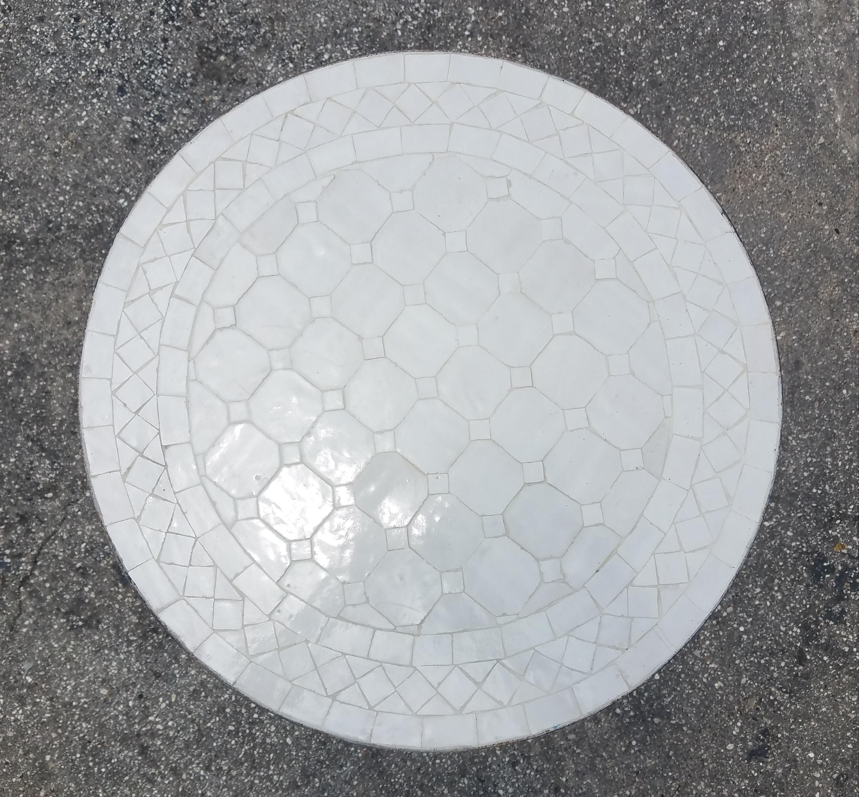 Contemporary All White Moroccan Mosaic Side Table, CR4 For Sale