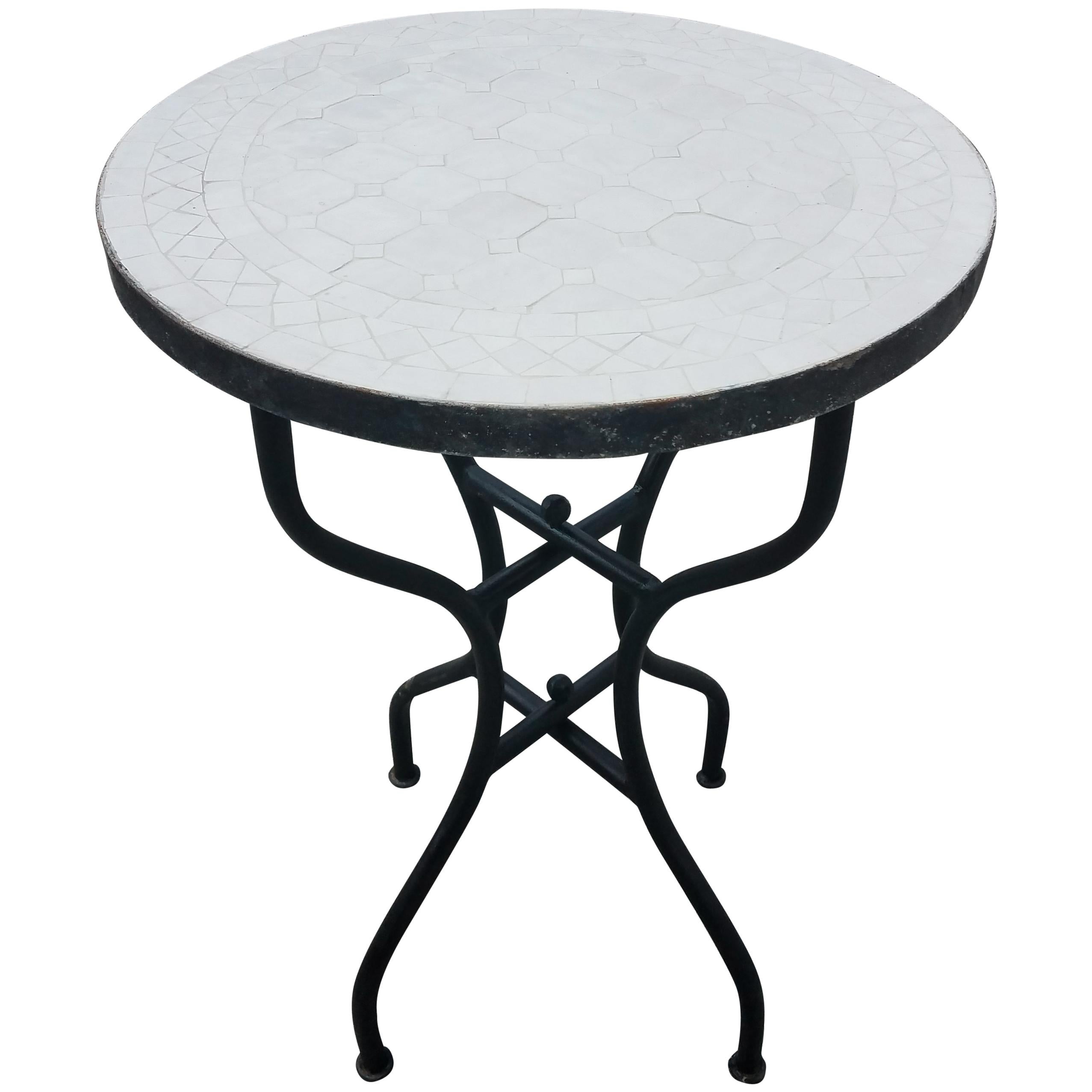 All White Moroccan Mosaic Side Table, CR4 For Sale