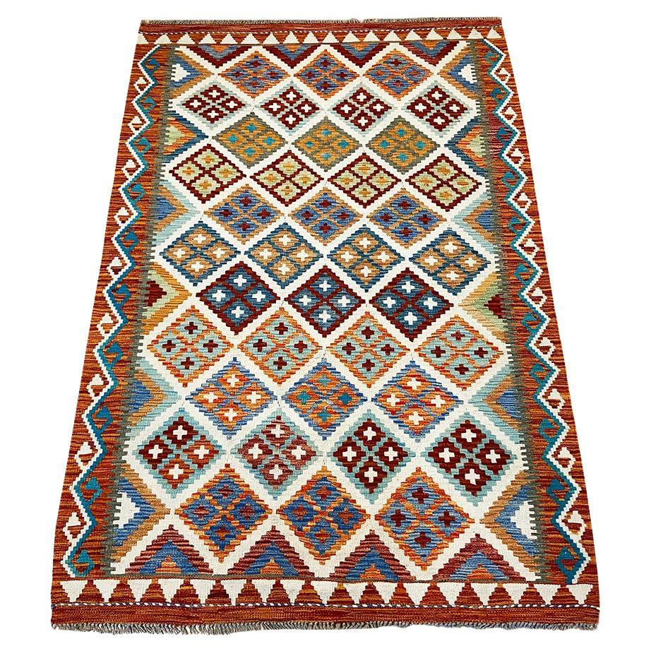 All Wool Colorful Kilim 4' 5" x 6' 5" For Sale