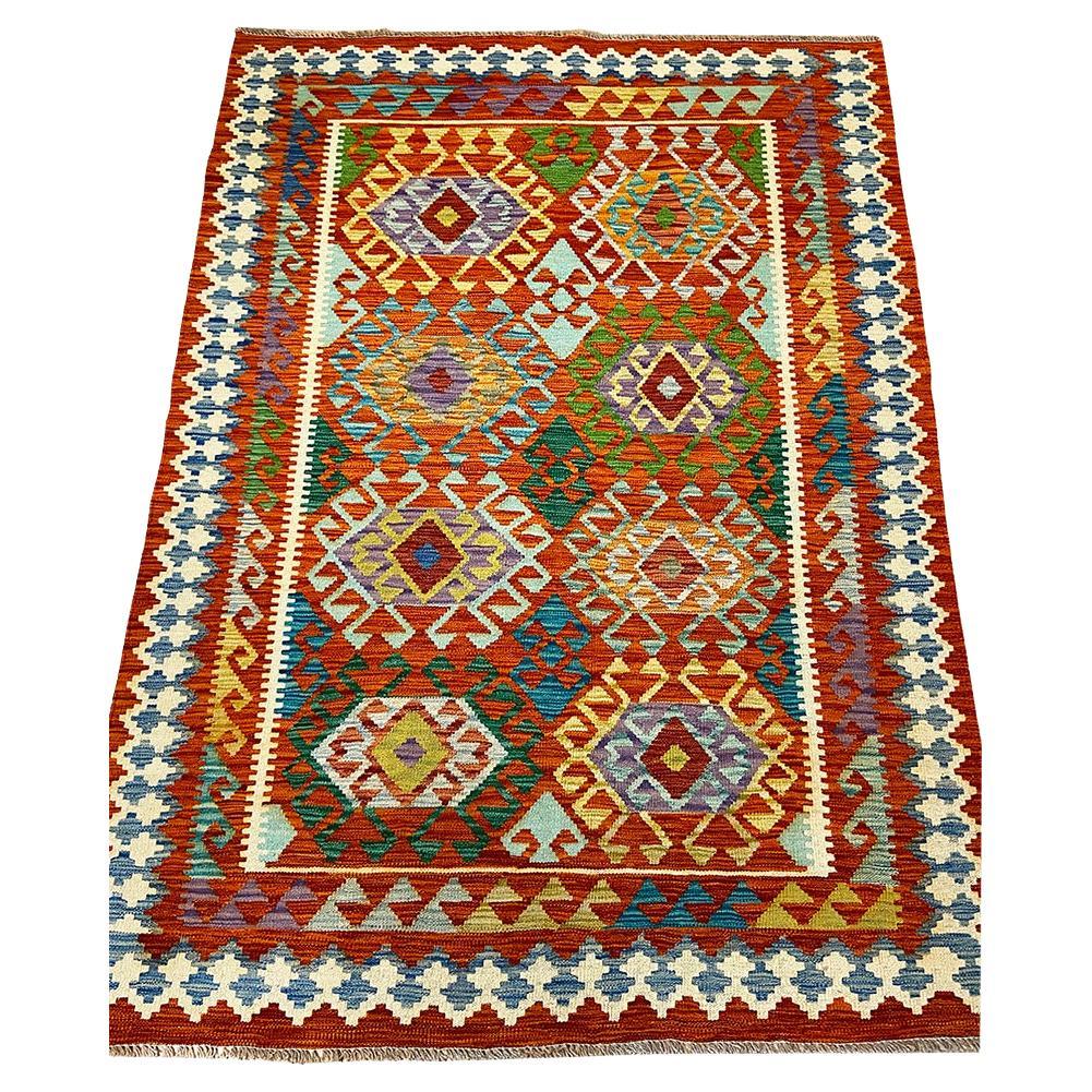 All Wool Colorful Kilim 5' x 6' 11" For Sale
