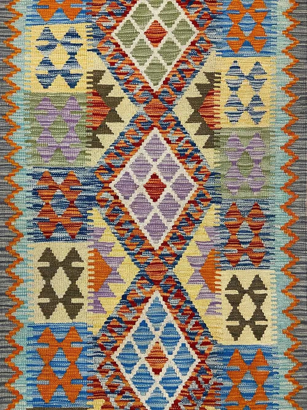 Fantastic quality, reversible, all wool with vegetable dyes.

Kilim, a word of Turkish origin, denotes a textile of many uses produced by one of several flatweaving techniques. They have a common or closely related heritage in the areas of Turkey,