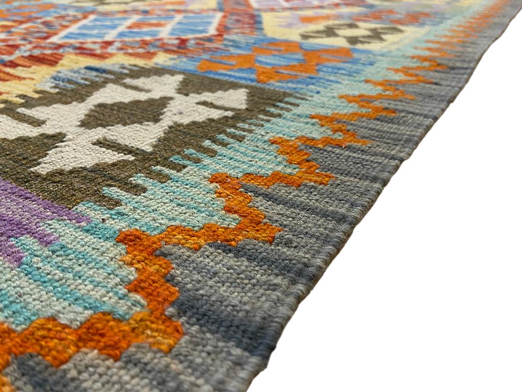 Hand-Woven All Wool Colorful Kilim Runner 2′ 10″ x 9′ 1″ For Sale