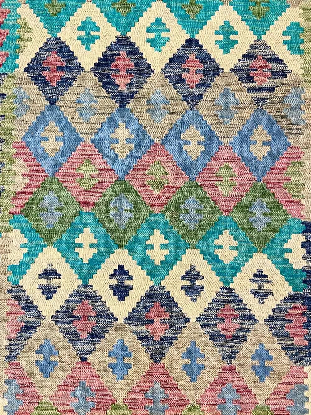 Hand-Woven All Wool Colorful Kilim Runner 2′ 10″ x 9′ 7″ For Sale