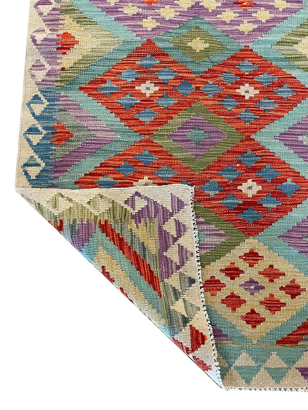 Afghan Tapis de couloir Kilim coloré en laine 2'' 10 x 9'' 9 en vente