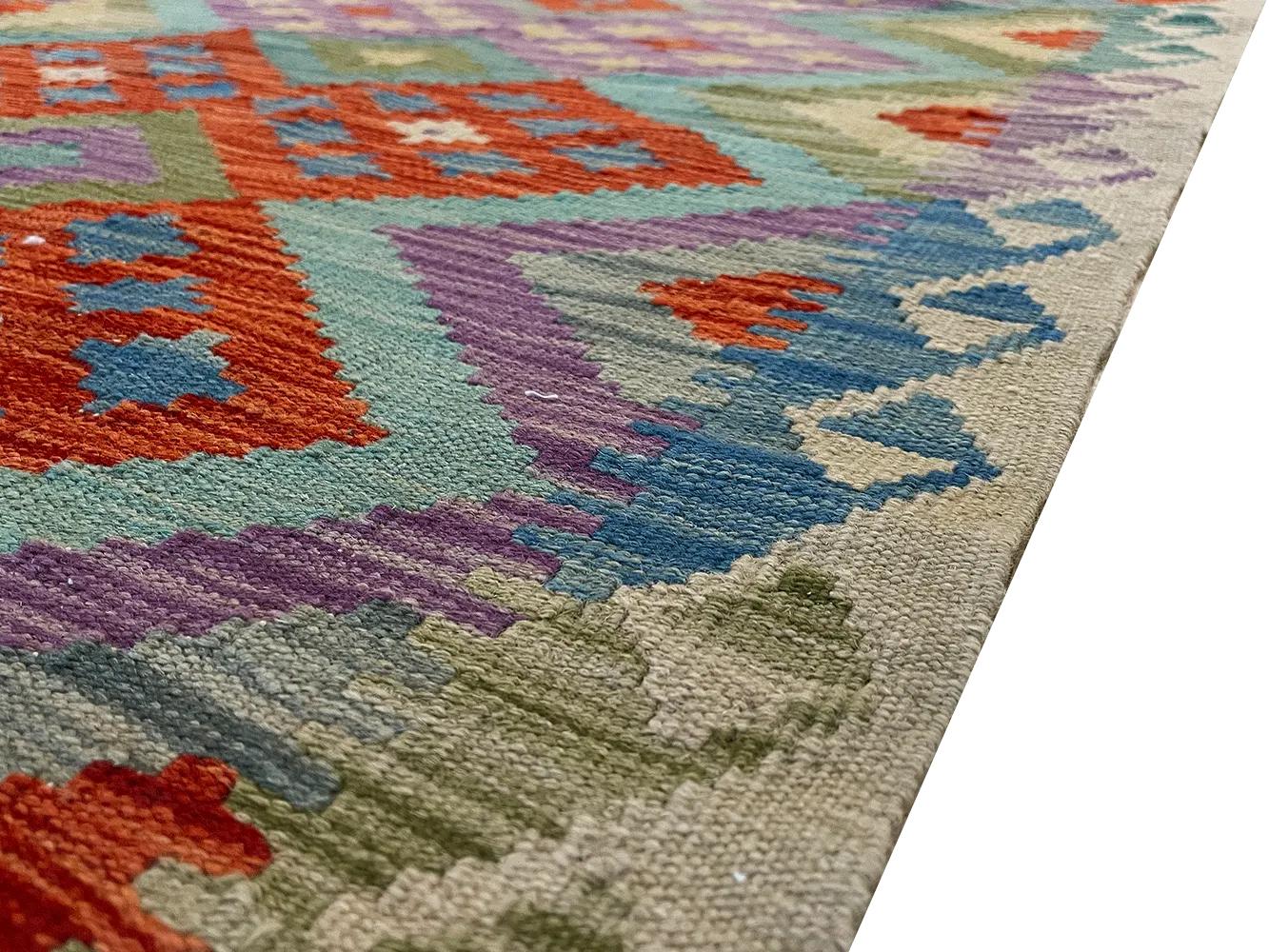 Hand-Woven All Wool Colorful Kilim Runner 2' 10