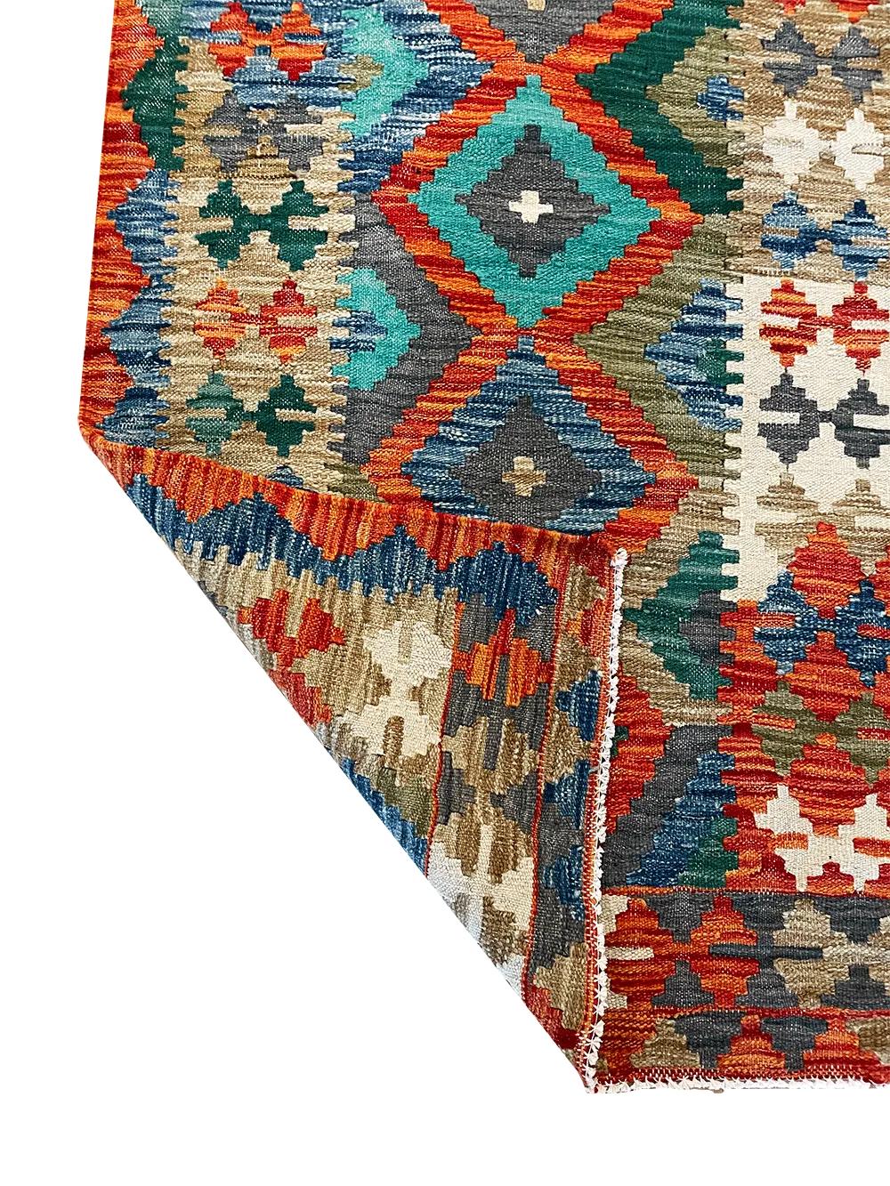 Hand-Woven All Wool Colorful Kilim Runner 2' 6