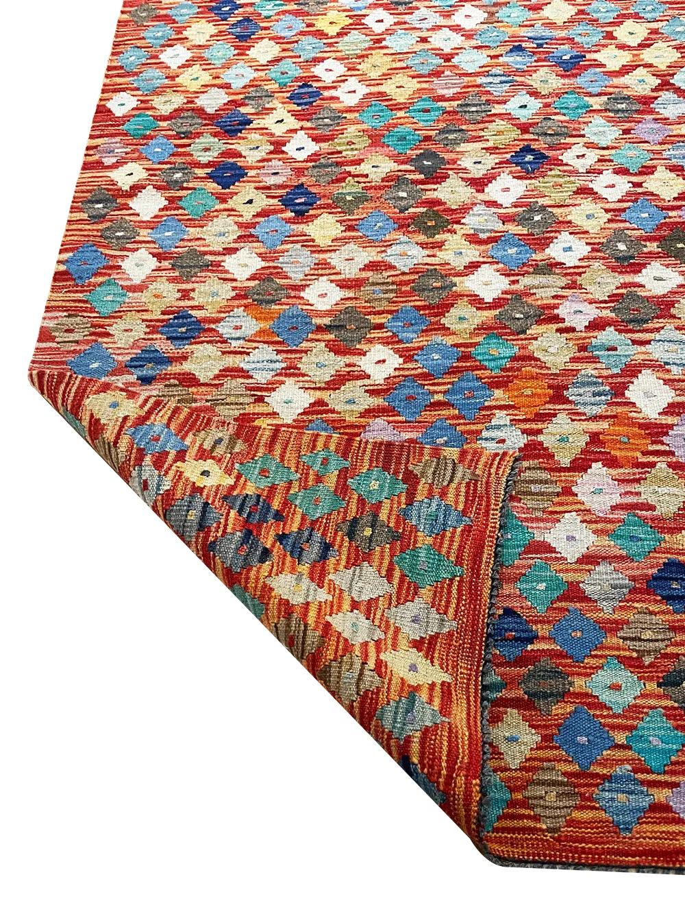 Afghan All Wool Colorful Kilim Runner 2′ 8″ x 12′ 9″ For Sale