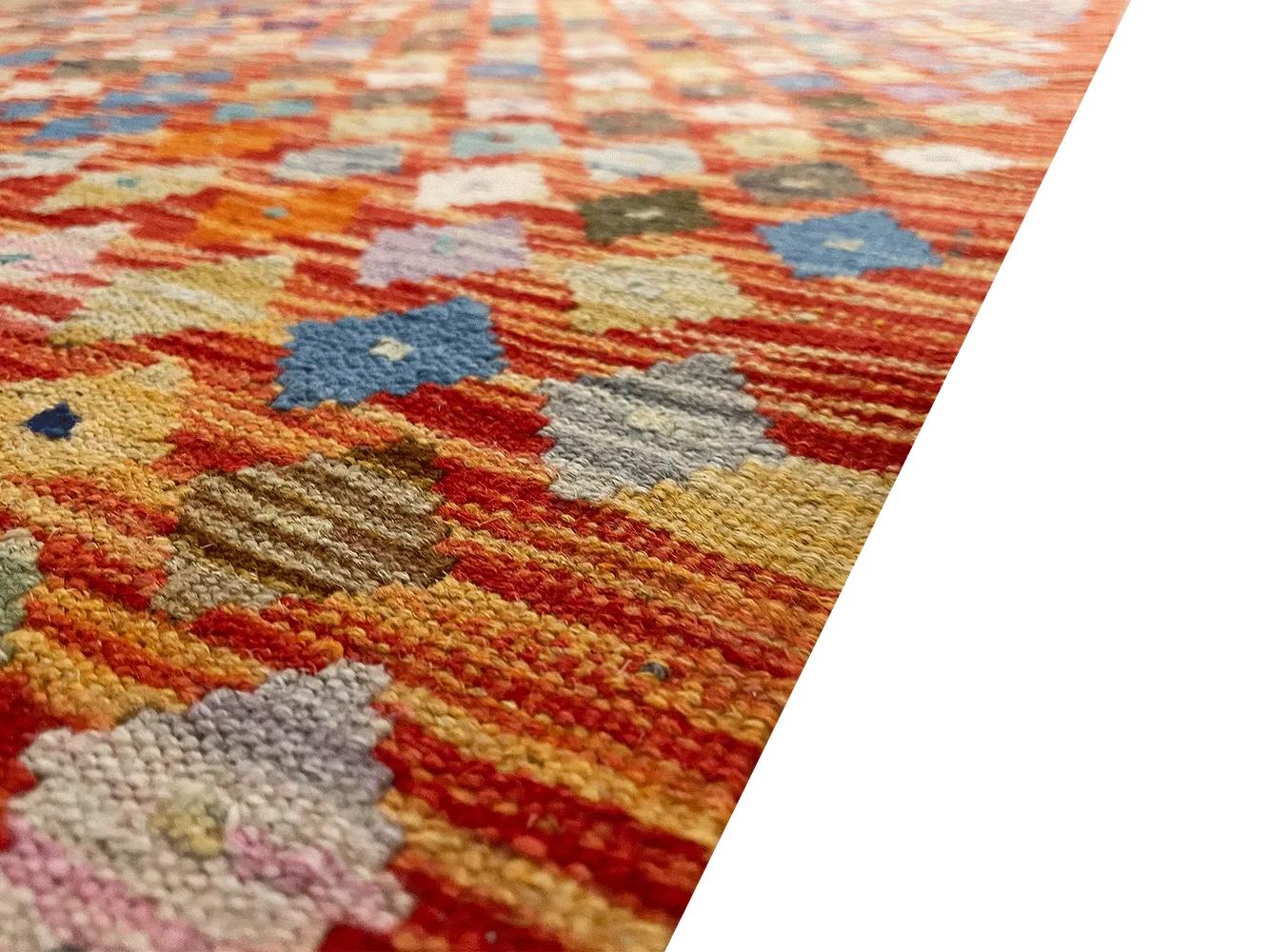 Hand-Woven All Wool Colorful Kilim Runner 2′ 8″ x 12′ 9″ For Sale