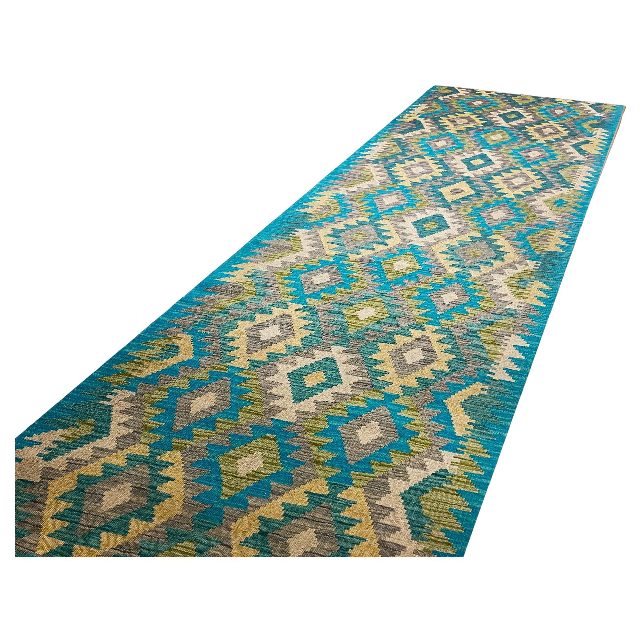 All Wool Colorful Kilim Runner 2' 9" x 16' 3" For Sale