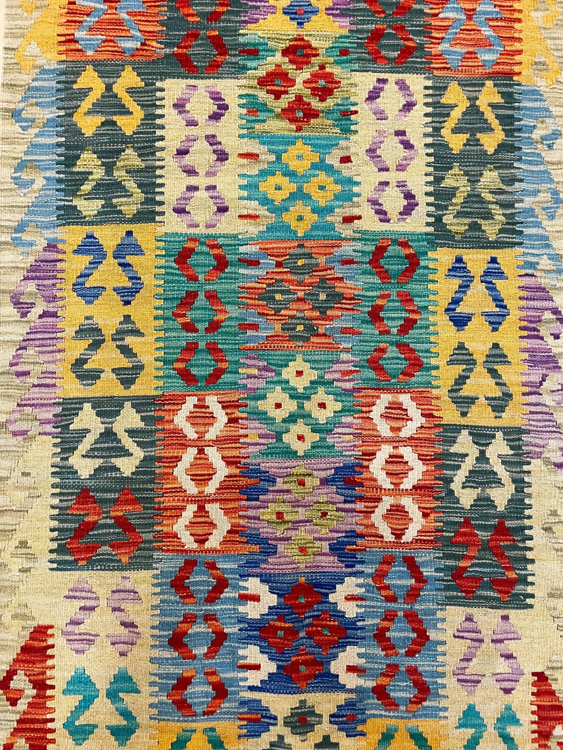 Afghan All Wool Colorful Kilim Runner 2' 9