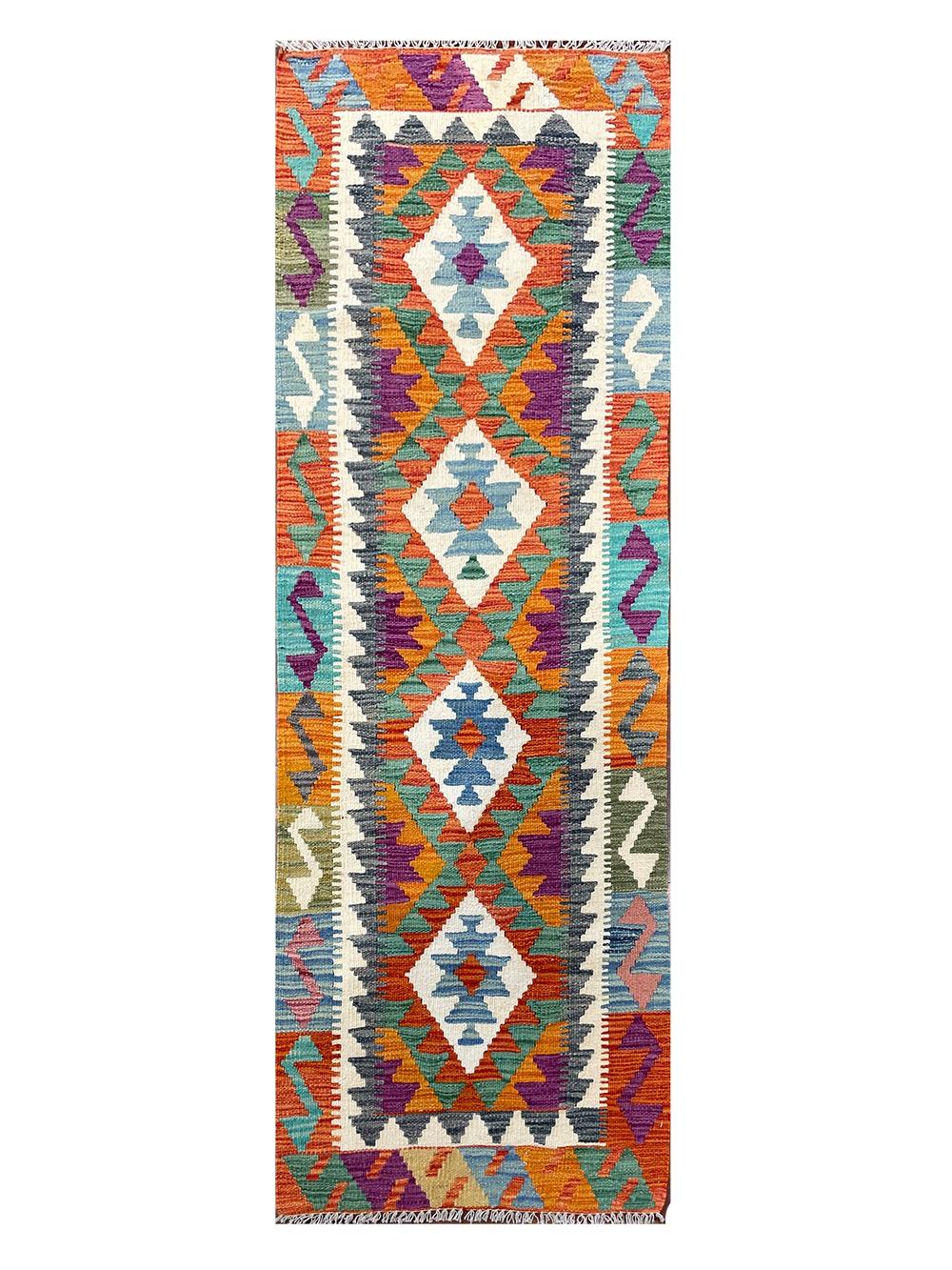 Turkish All Wool Colorful Kilim Runner  For Sale