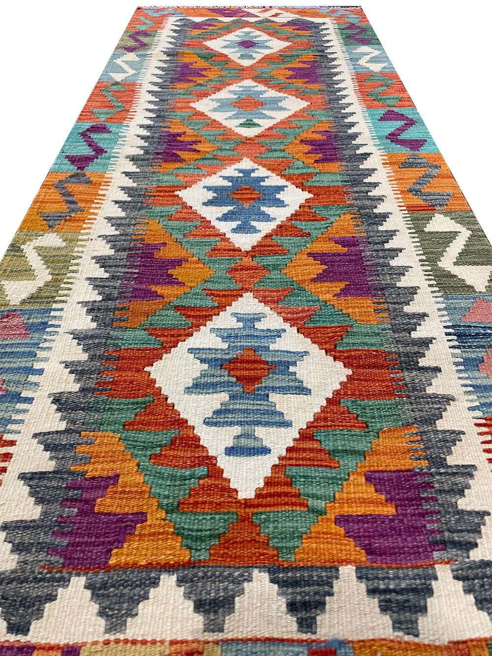 Hand-Woven All Wool Colorful Kilim Runner  For Sale