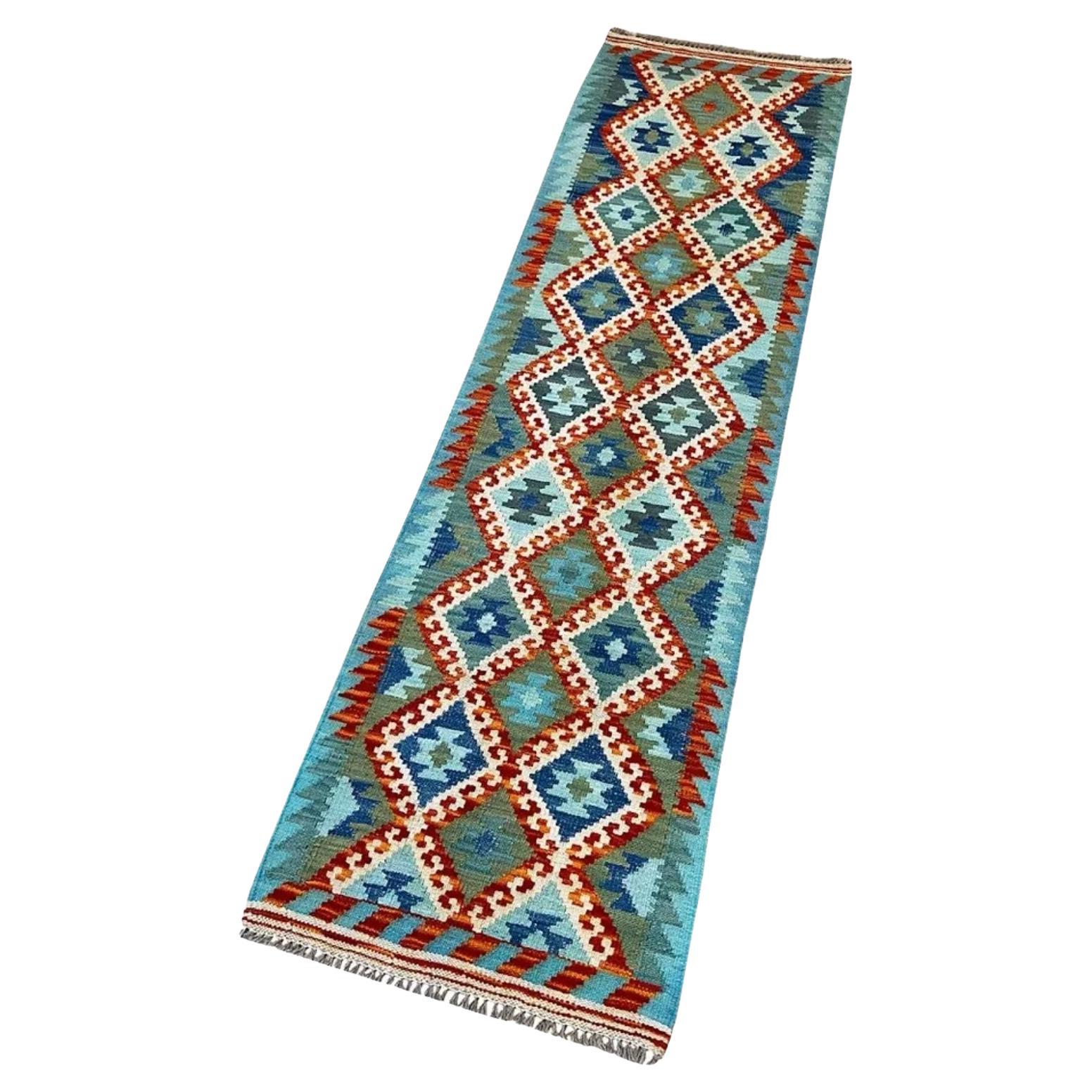 All Wool Colorful Kilim Runner 2' x 6' 7" For Sale