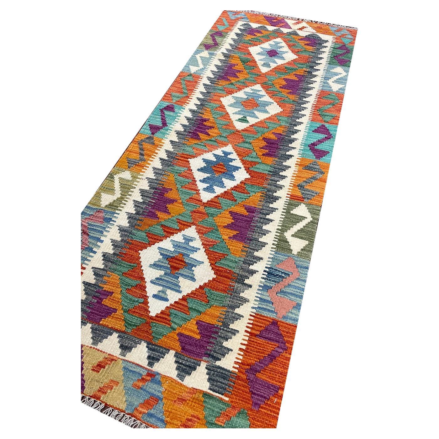 All Wool Colorful Kilim Runner  For Sale