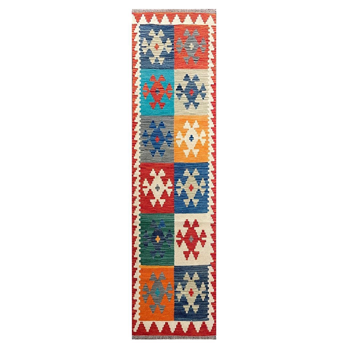 All Wool Colorful Kilim Runner For Sale