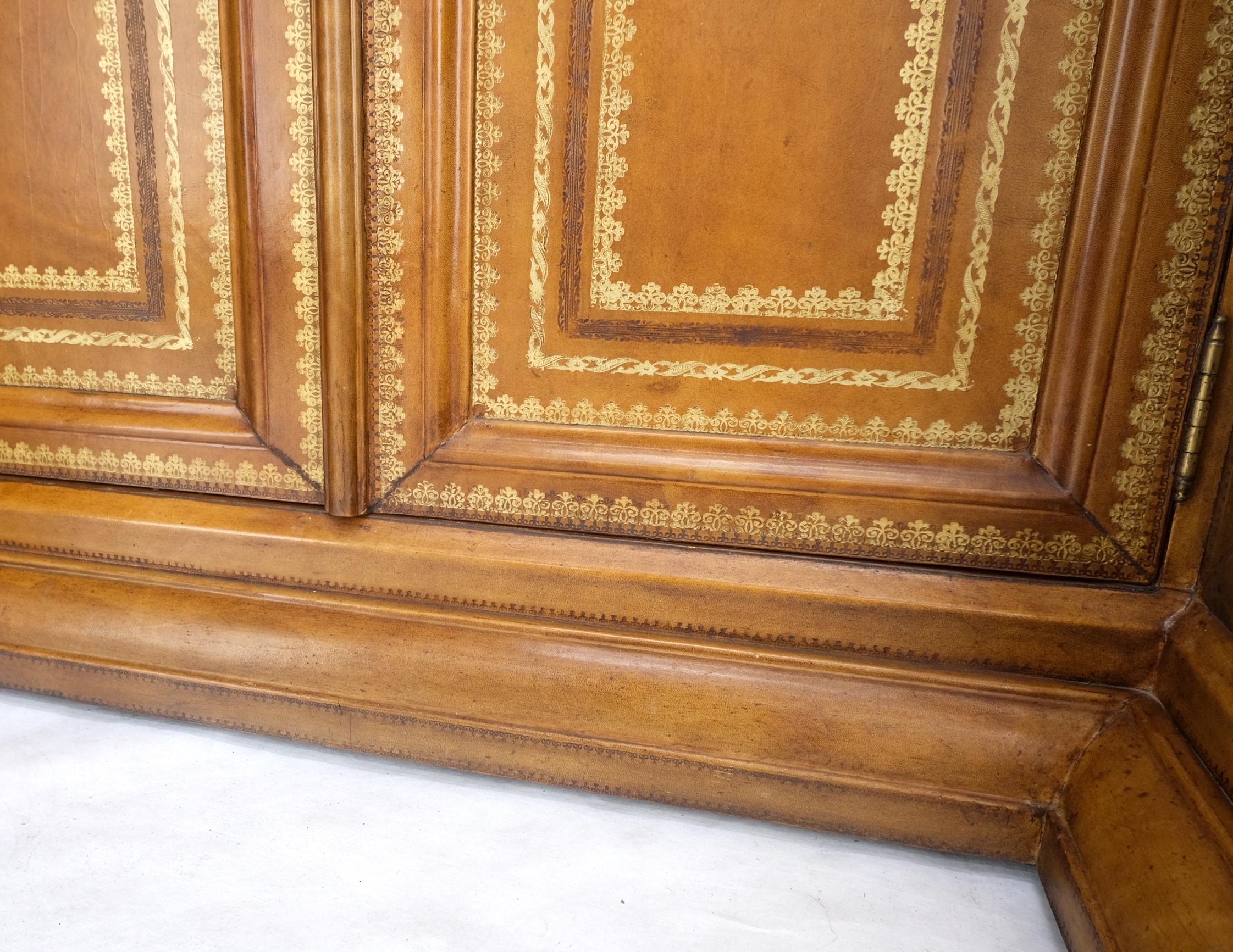 All Wrapped in Tooled Leather Massive Decorative Columns 2 Part Bookcase Hutch For Sale 7