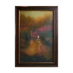 “Autumn Escape” Dark Abstract Figurative Woman in a Forest Surrealist Painting
