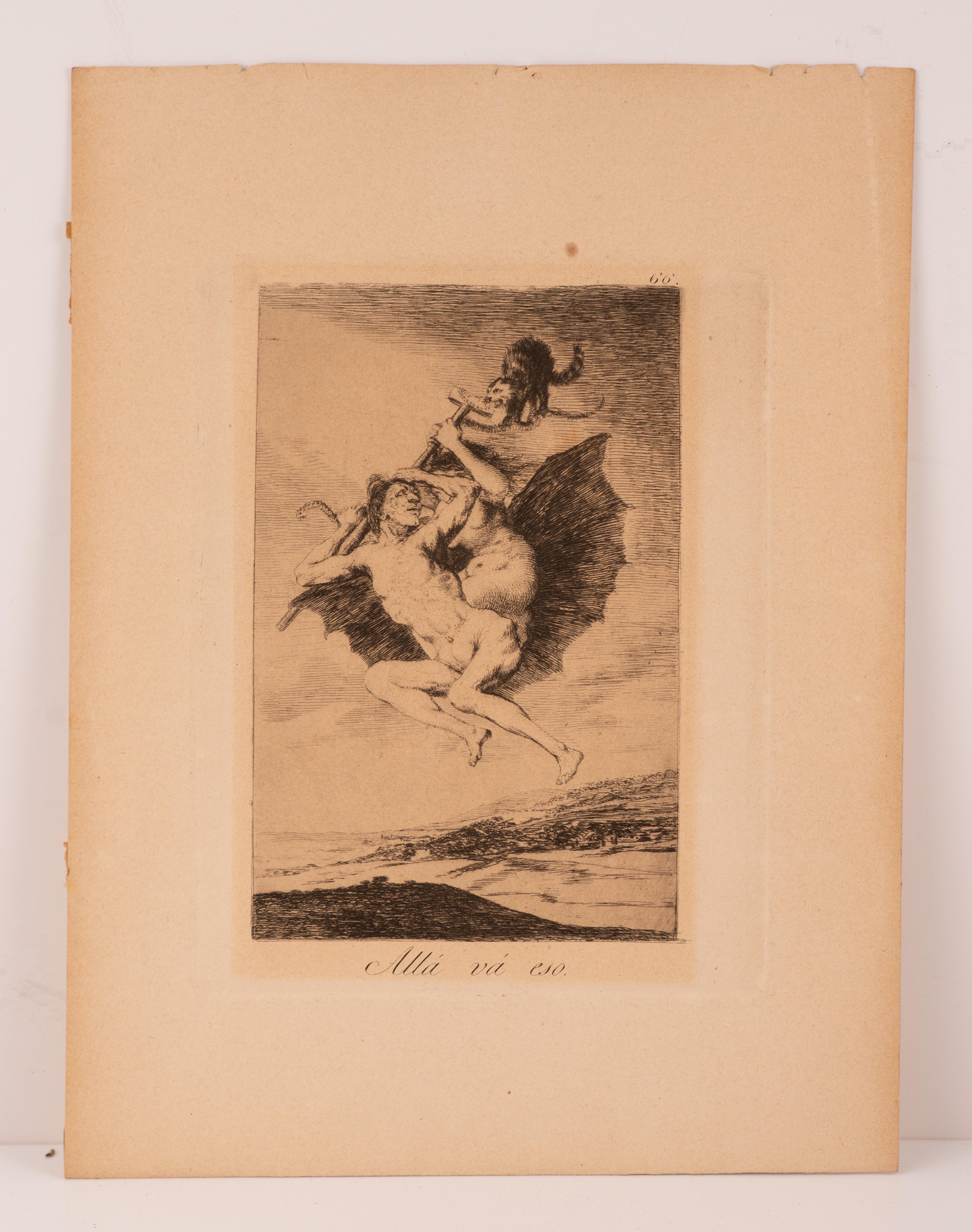 Allá va eso, Los Caprichos. Gerahmte Gravur. Original von GOYA Y LUCIENTES (Sonstiges) im Angebot