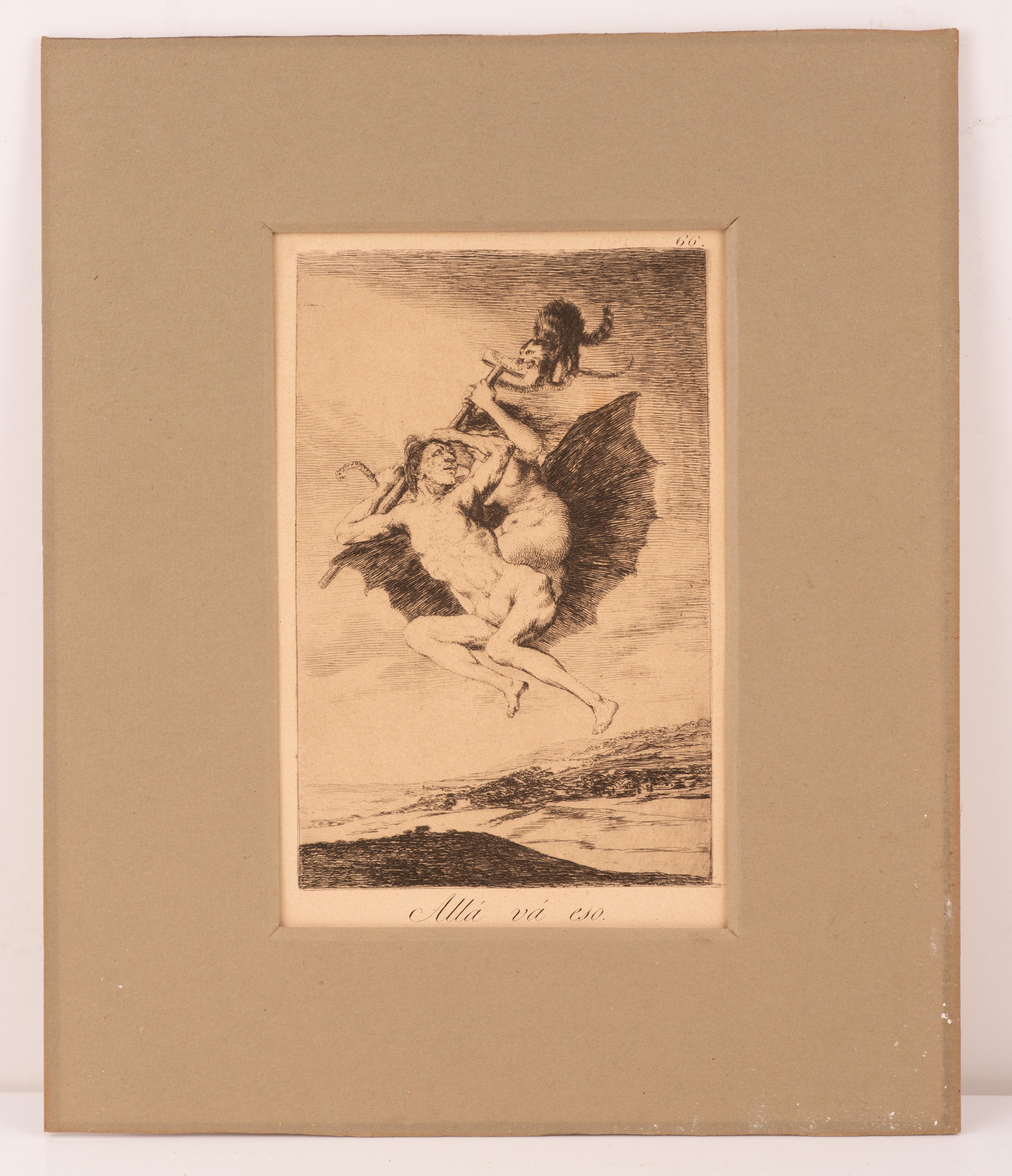 Allá va eso, Los Caprichos. Gerahmte Gravur. Original von GOYA Y LUCIENTES (Spanisch) im Angebot