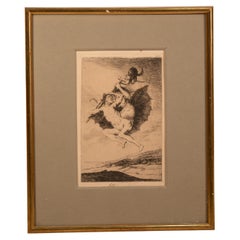 Allá va eso, Los Caprichos. Gravure encadrée. Original par GOYA Y LUCIENTES