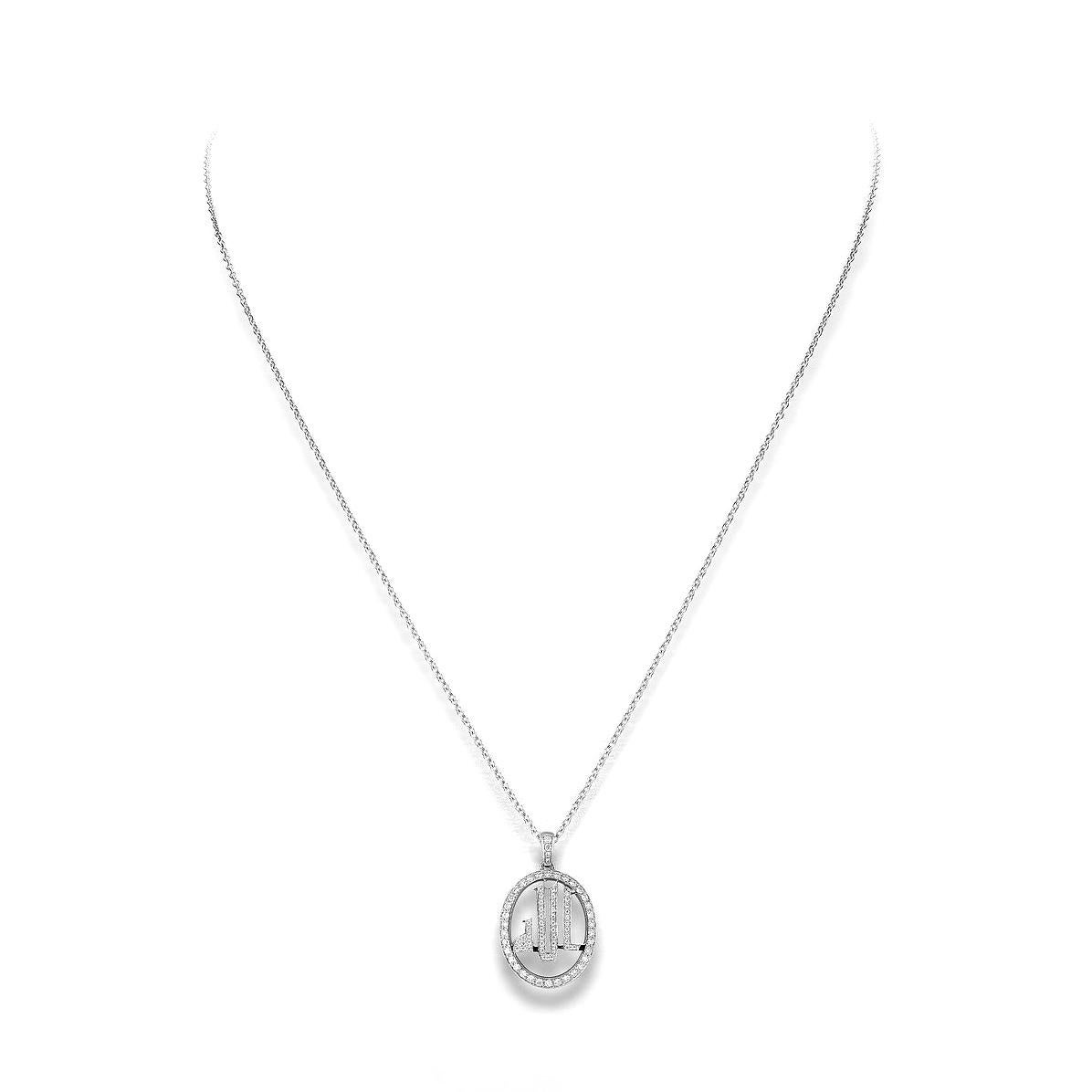 Pendentif Allah en or blanc 18kt serti de 81 diamants 0,53 cts