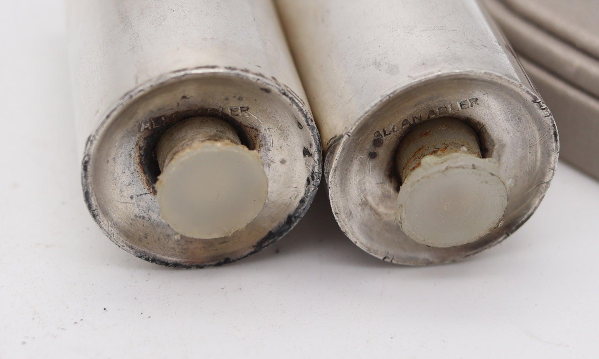 Fatto a mano ALLAN Adler 1950 Shakers modernisti per sale e pepe in argento 925 in vendita