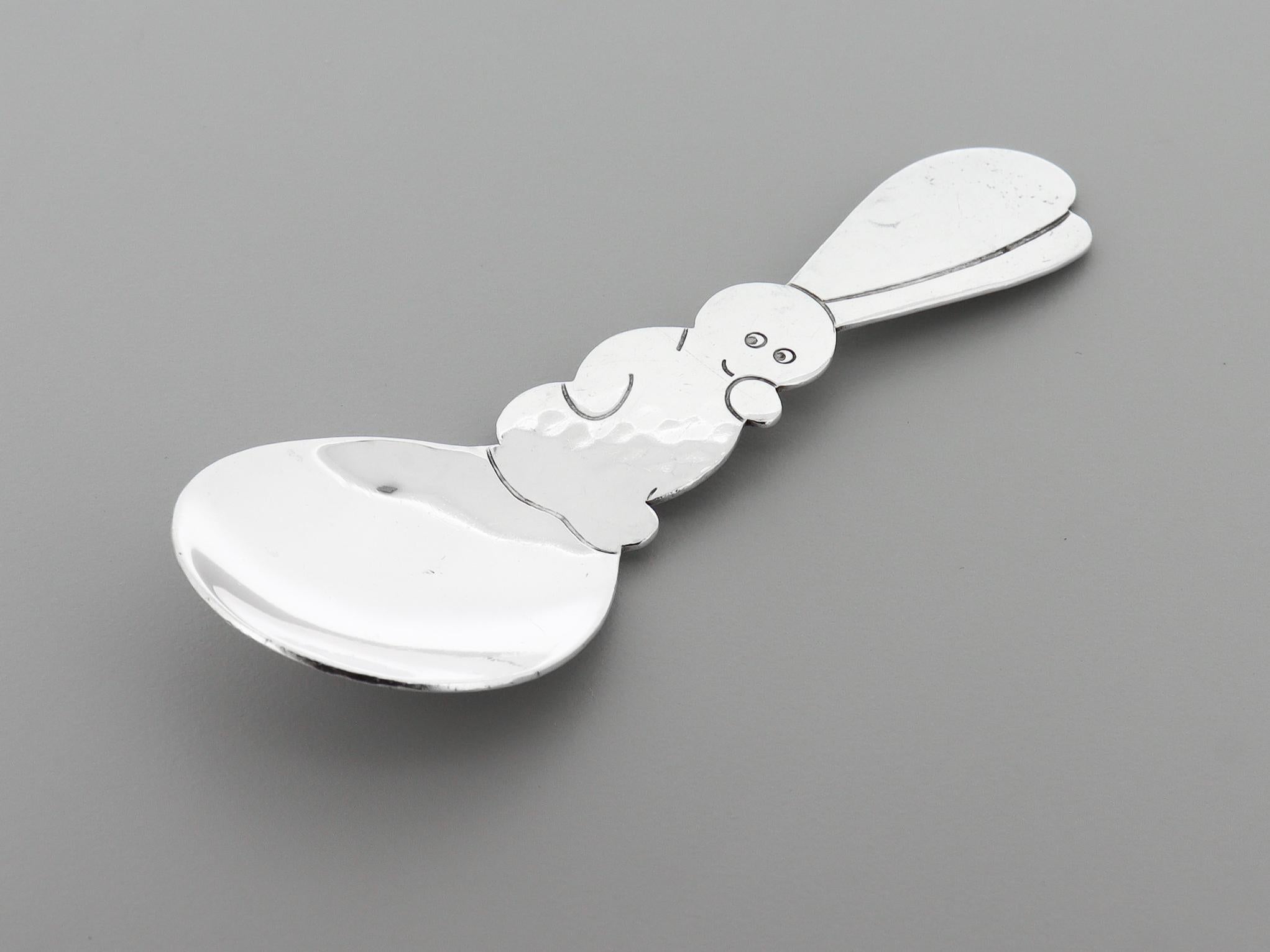 Allan Adler 3 pièces Lapin en argent sterling martelé à la main Ensemble de couverts pour bébés / jeunes en vente 5