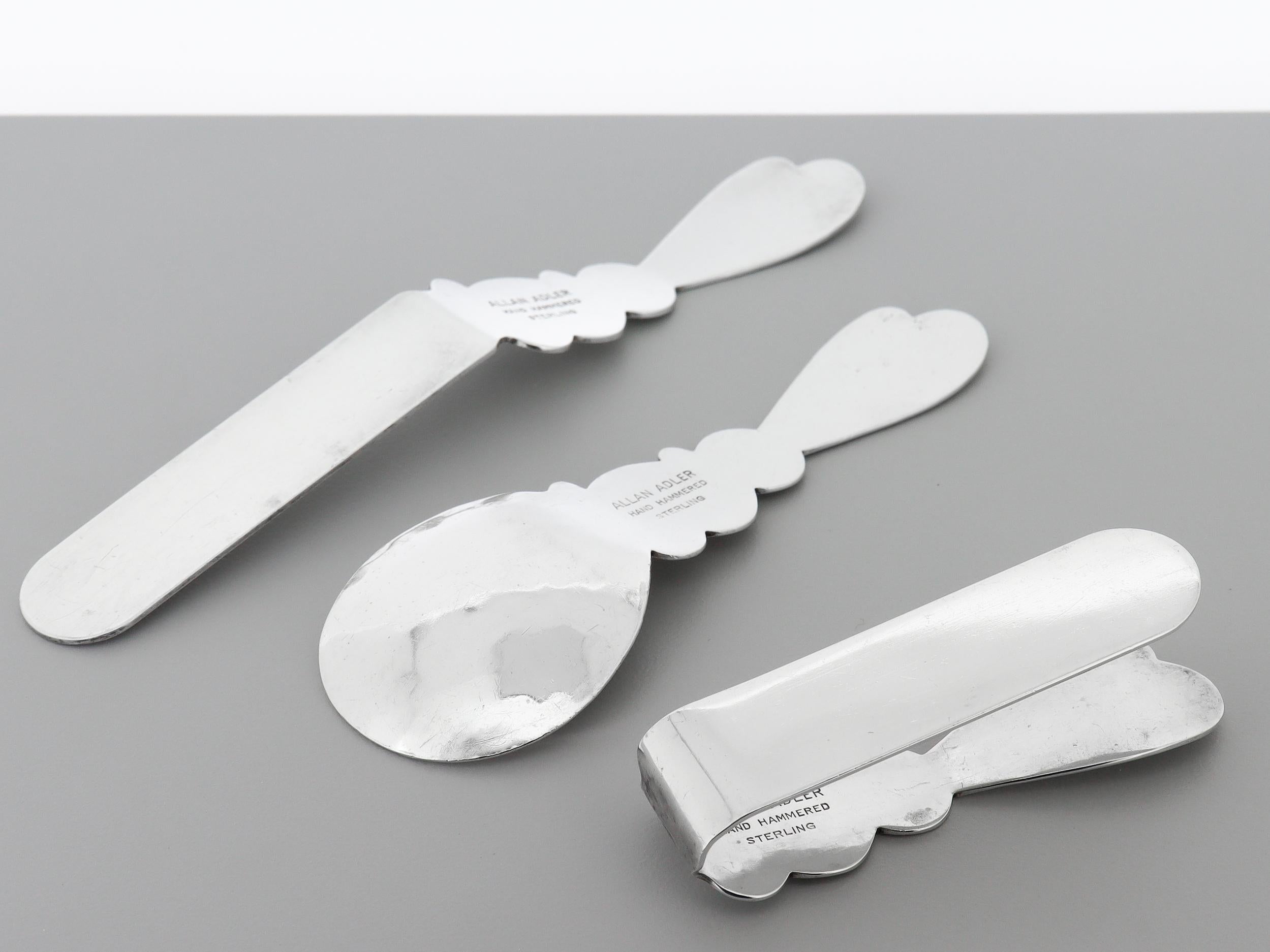 Allan Adler 3 pièces Lapin en argent sterling martelé à la main Ensemble de couverts pour bébés / jeunes Bon état - En vente à Philadelphia, PA