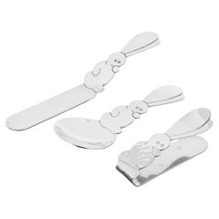 Allan Adler 3 pièces Lapin en argent sterling martelé à la main Ensemble de couverts pour bébés / jeunes Allan Adler 3 pièces Lapin en argent sterling martelé à la main Ensemble de couverts pour bébés / jeunes