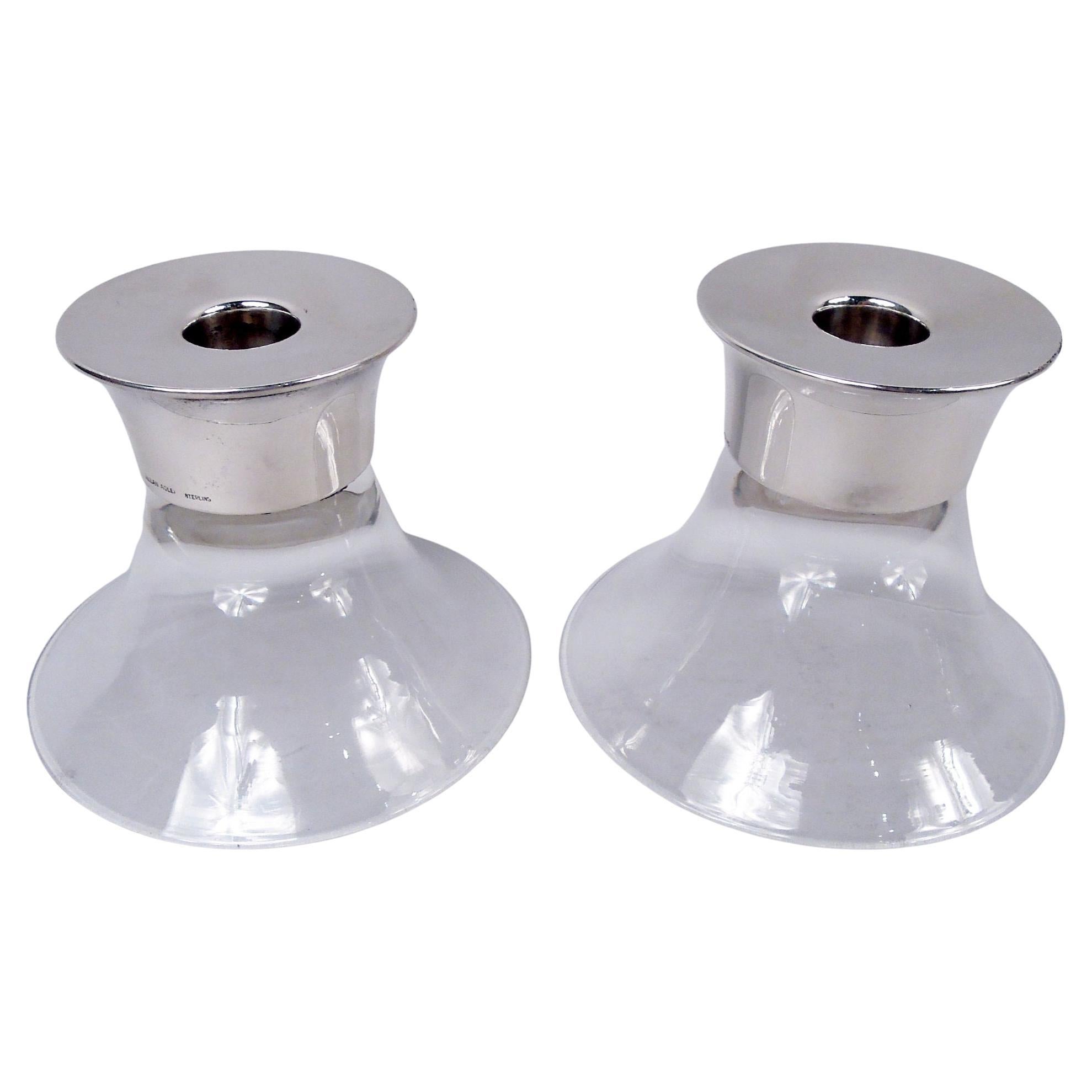 Allan Adler Midcentury Modern Sterling Silver 
Glass Candlesticks For Sale