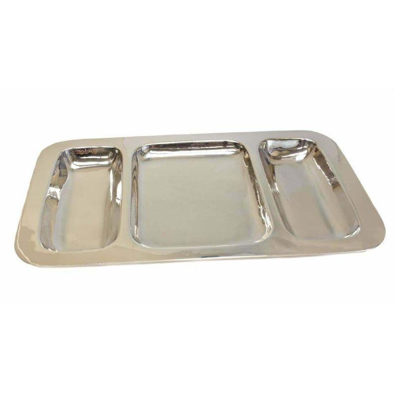 Allan Adler Modernist Sterling Silver 3 Compartment Centerpiece Tray, c.1950

A large sterling silver hand hammered three compartment tray by Allan Adler. Marked, 