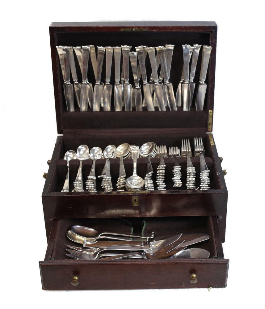 Allan Adler Sterling Silver 180pc Flatware Service for 24 in Modern Georgian In Good Condition For Sale In Pasadena, CA