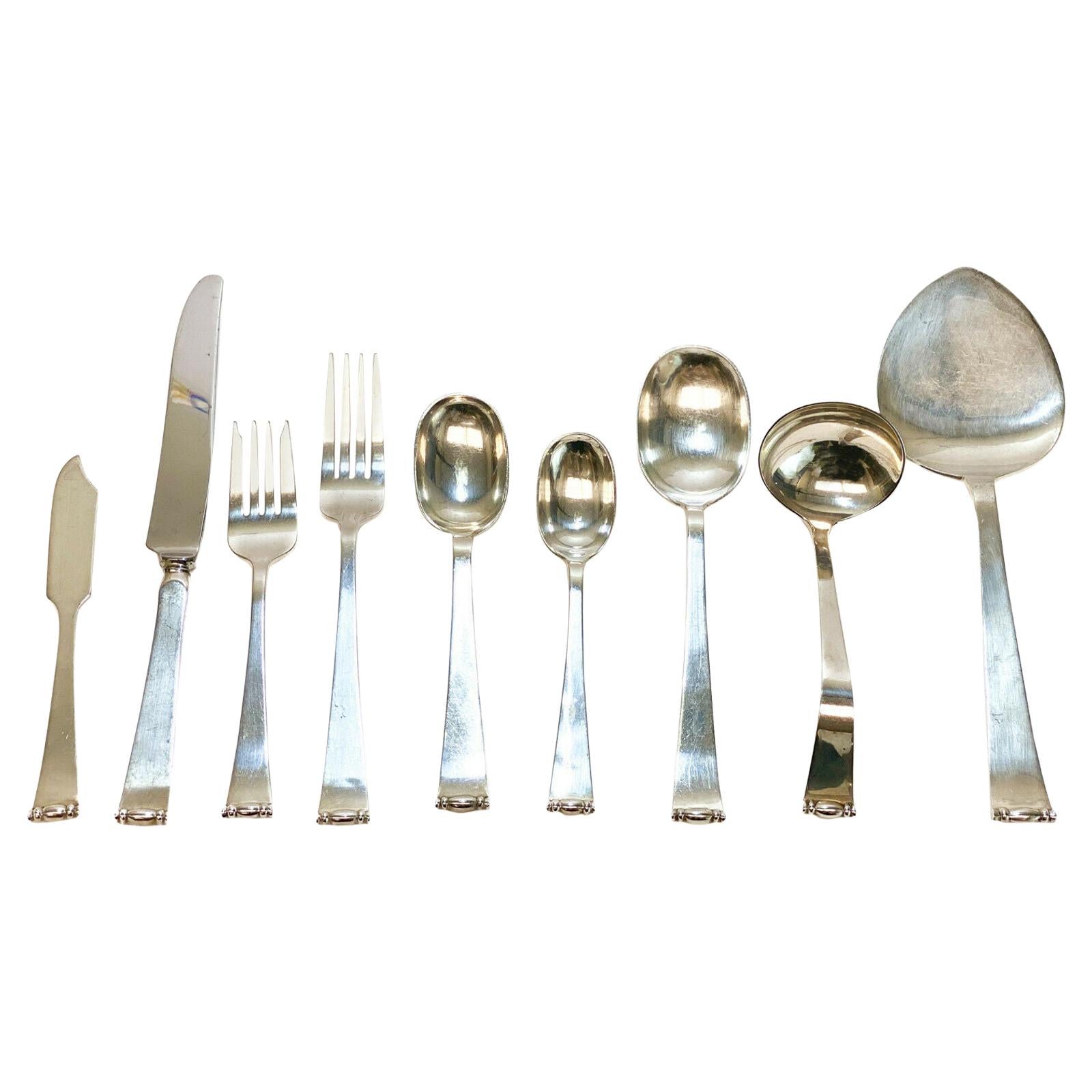 Allan Adler Sterling Silver Flatware Service for 10 in Modern Georgian For Sale