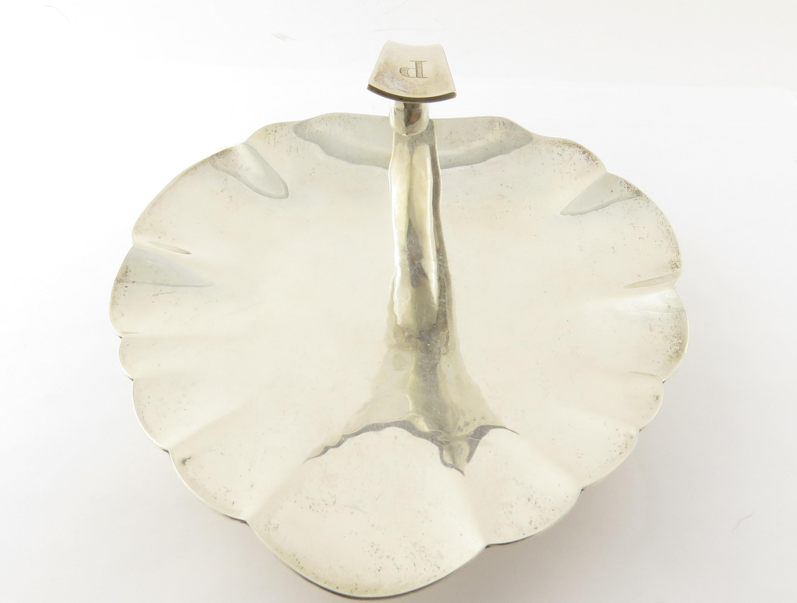 American Allan Adler Sterling Silver Leaf Shaped Footed Plate, Monogram P