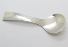 Allan Adler Sterling Silver Modern Flat Tip Curved Handle Sugar Spoon