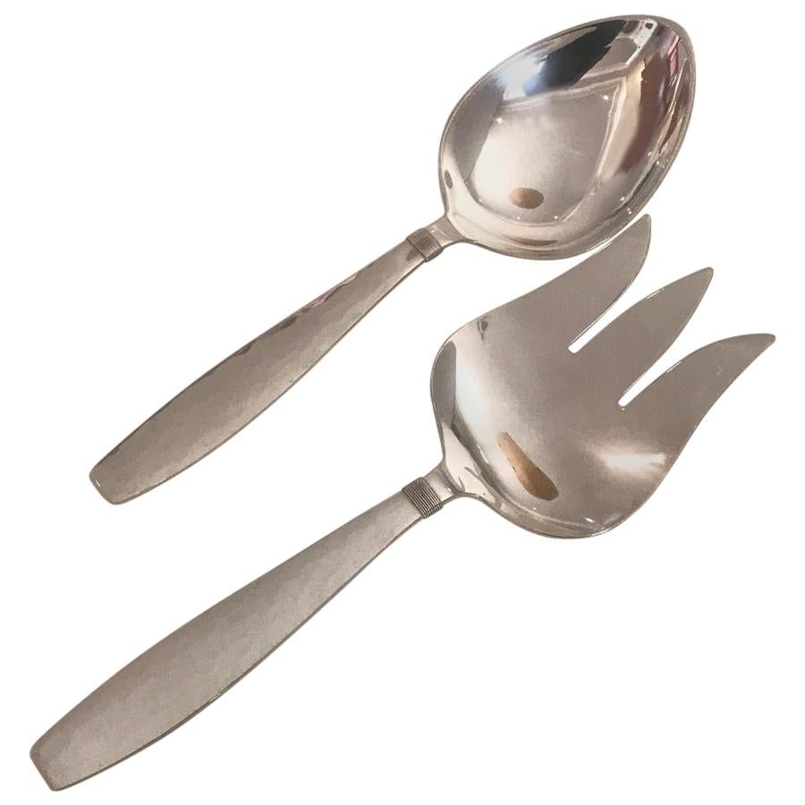 Allan Adler Sterling Silver Serving Spoon and Fork For Sale