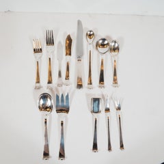 Allan Adler Sterling Sliver Modern Georgian Hand Wrought Flatware Service for 24