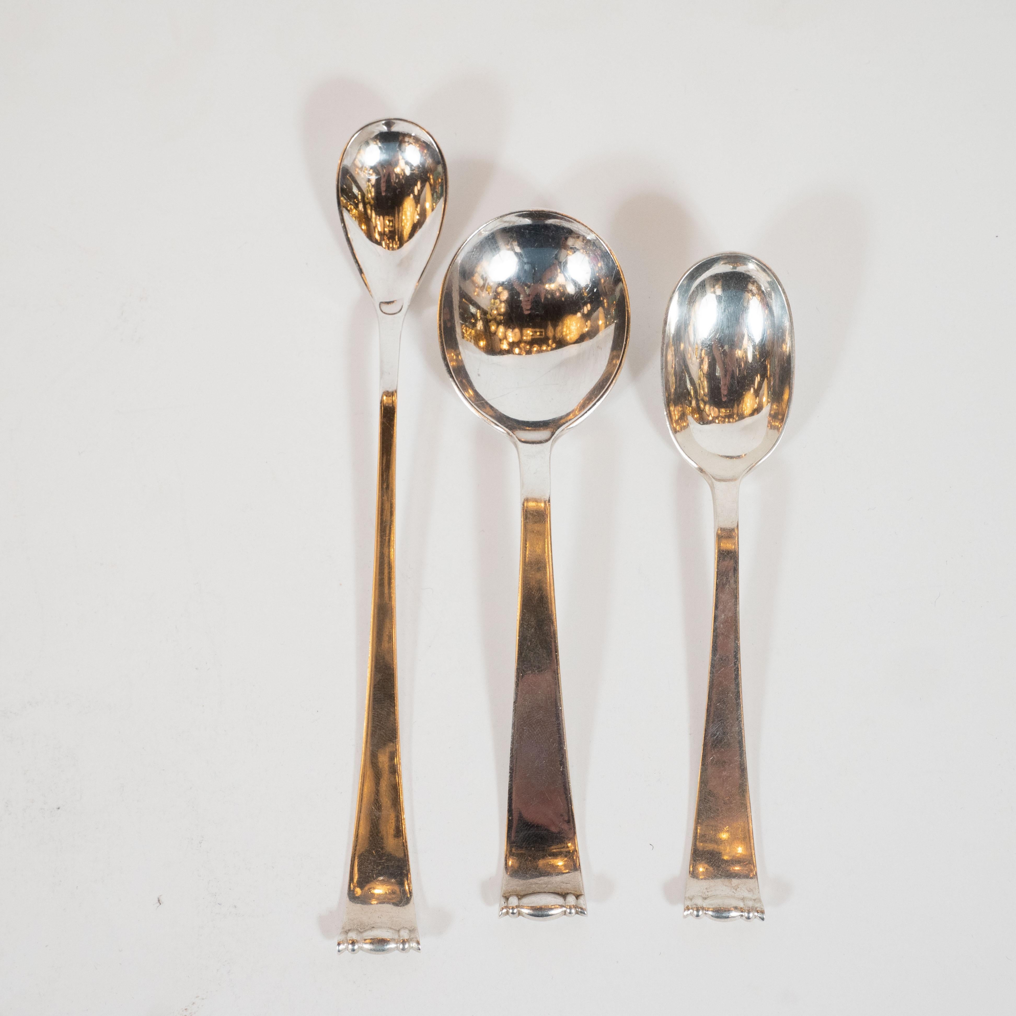 Allan Adler Sterling Sliver Modern Georgian Hand Wrought Flatware Service for 24 In Excellent Condition In New York, NY