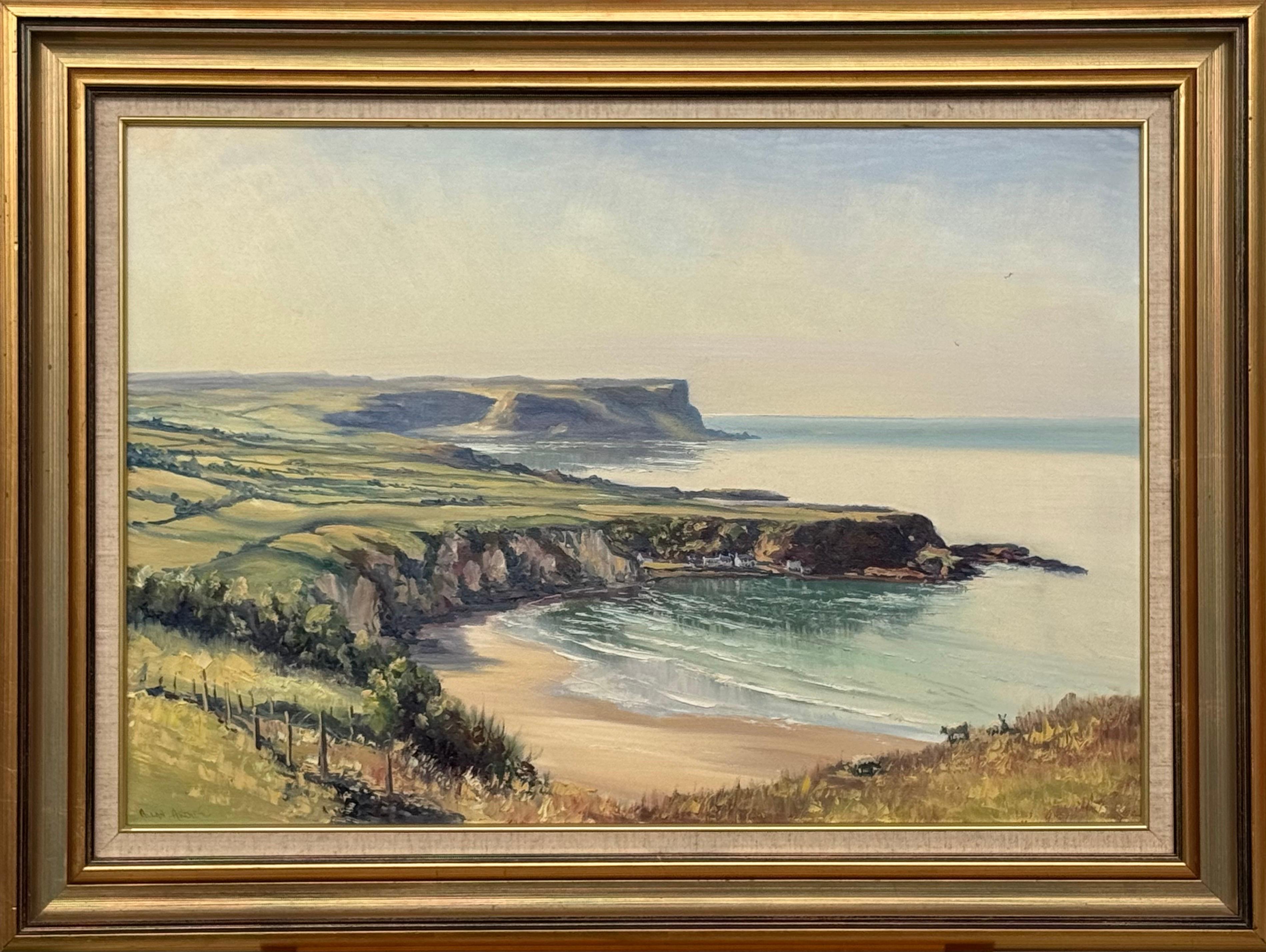 Coastal Seascape Landscape Fishing Village Northern Ireland, Oil On Canvas, 1980