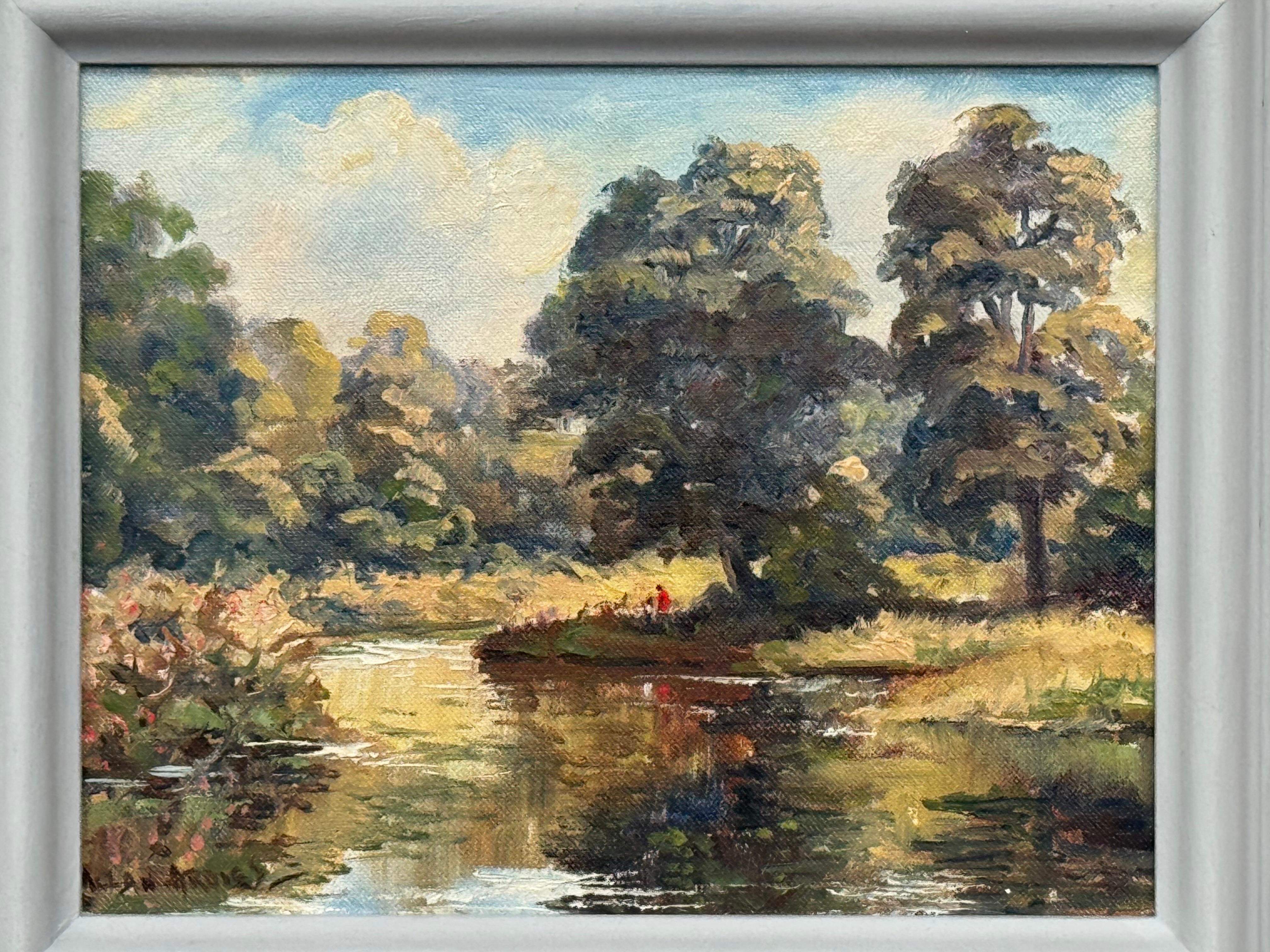 Figuras en un bosque junto a la orilla de un río en Irlanda del Norte por un artista del siglo XX en venta 8