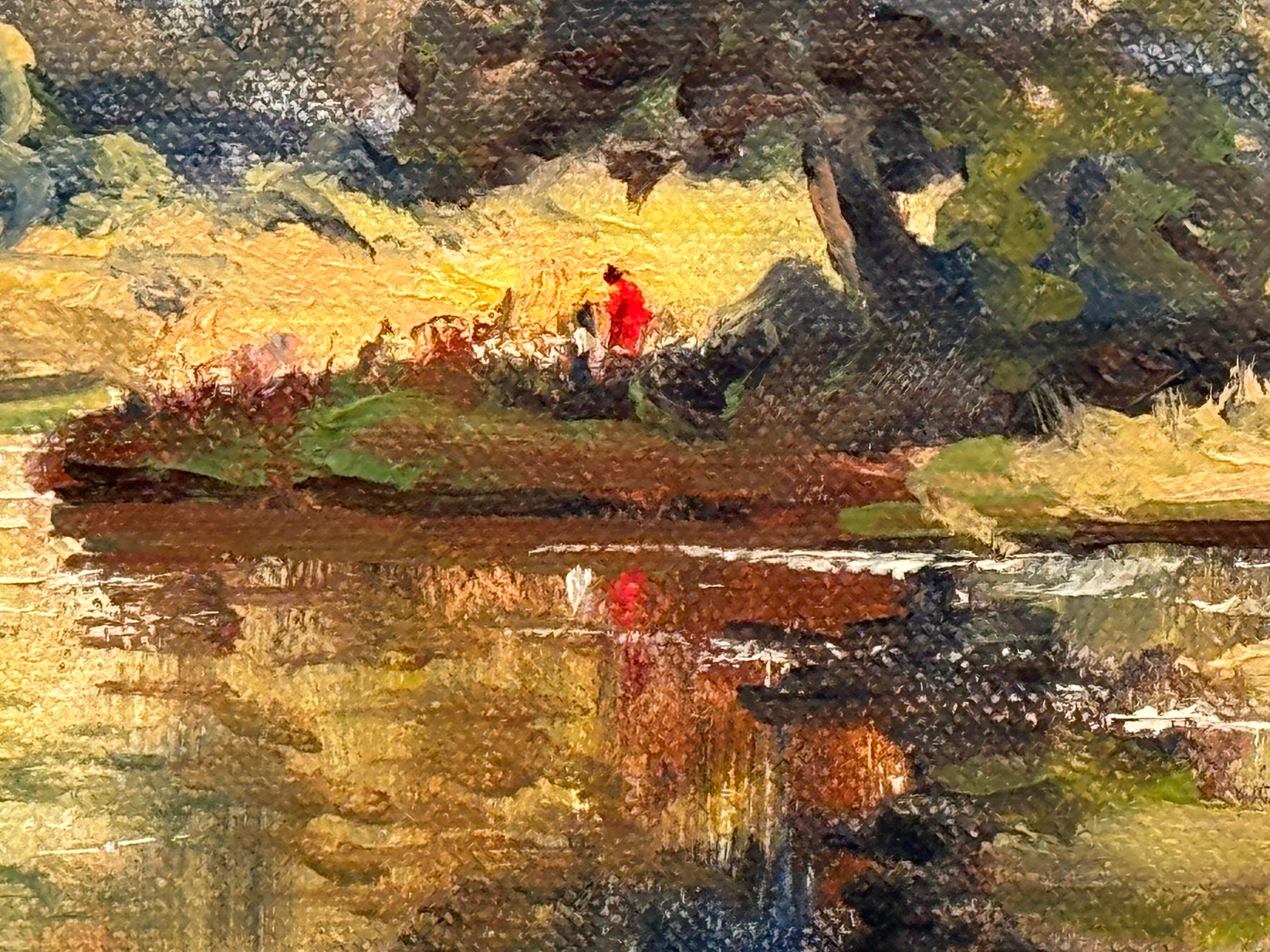 Figuras en un bosque junto a la orilla de un río en Irlanda del Norte por un artista del siglo XX en venta 10