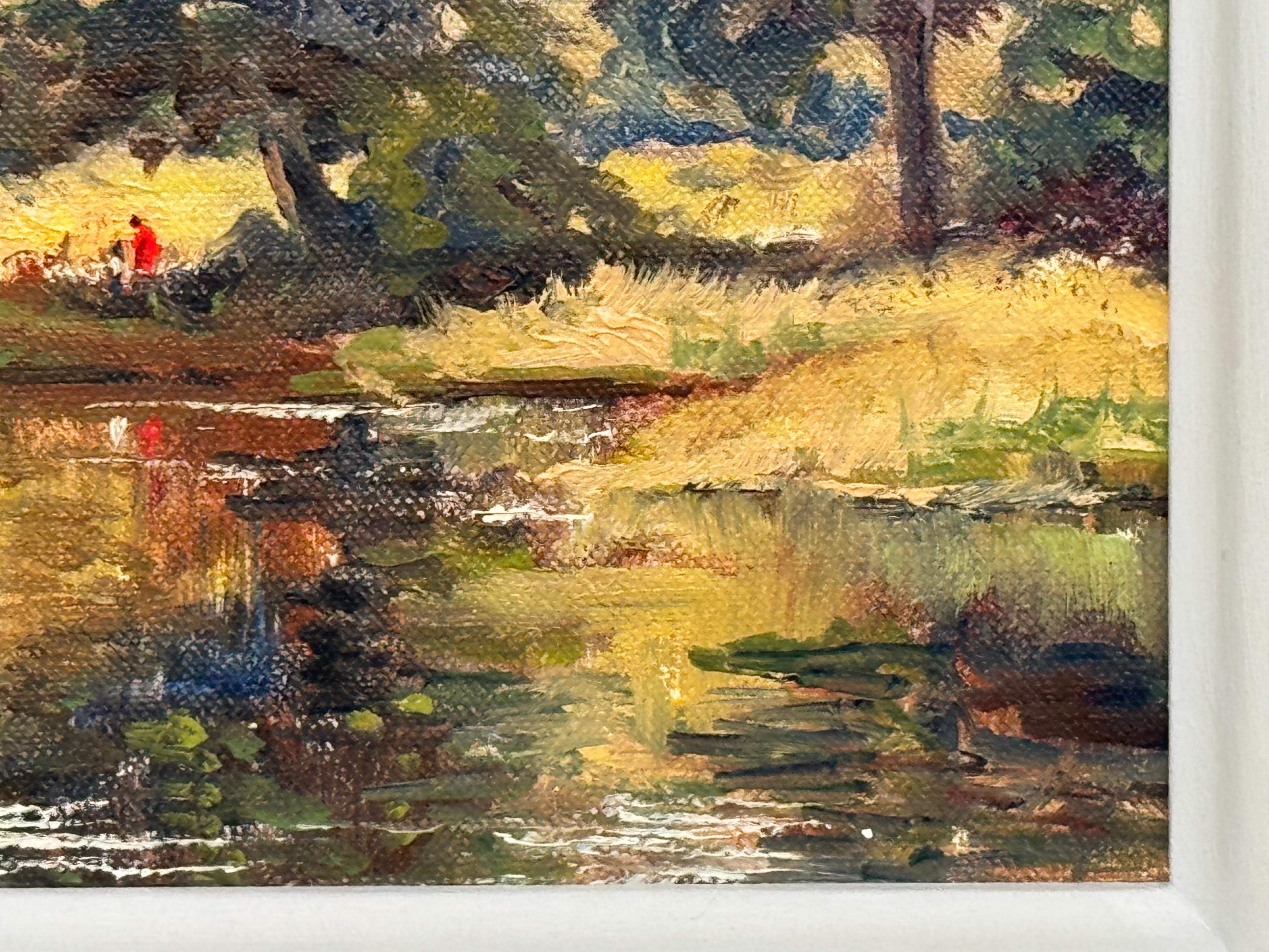 Figuras en un bosque junto a la orilla de un río en Irlanda del Norte por un artista del siglo XX en venta 12