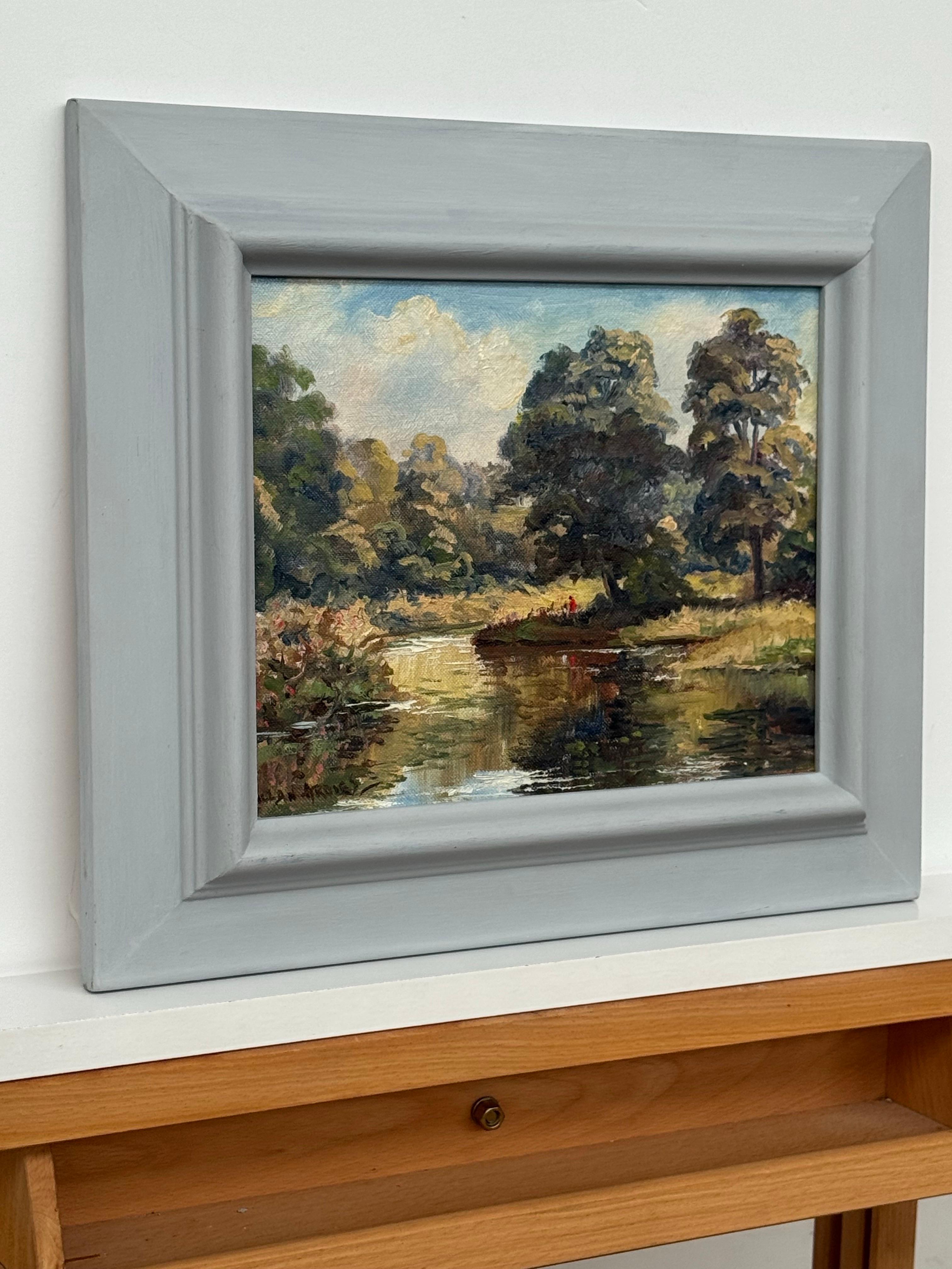 Figuras en un bosque junto a la orilla de un río en Irlanda del Norte por un artista del siglo XX - Painting de Allan Ardies
